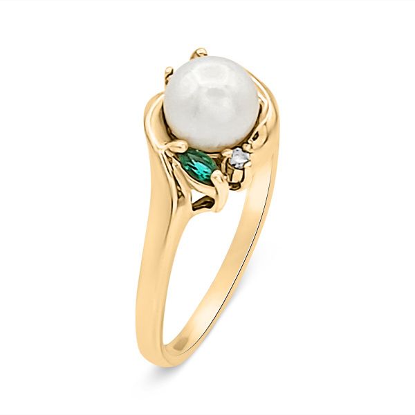 14K Retro Era Freshwater Pearl, Marquise Emeralds (Estate) Goldmart Jewelers Redding, CA