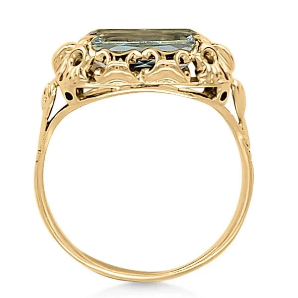 14K Retro Aquamarine Solitaire Fashion Ring - Estate Image 2 Goldmart Jewelers Redding, CA
