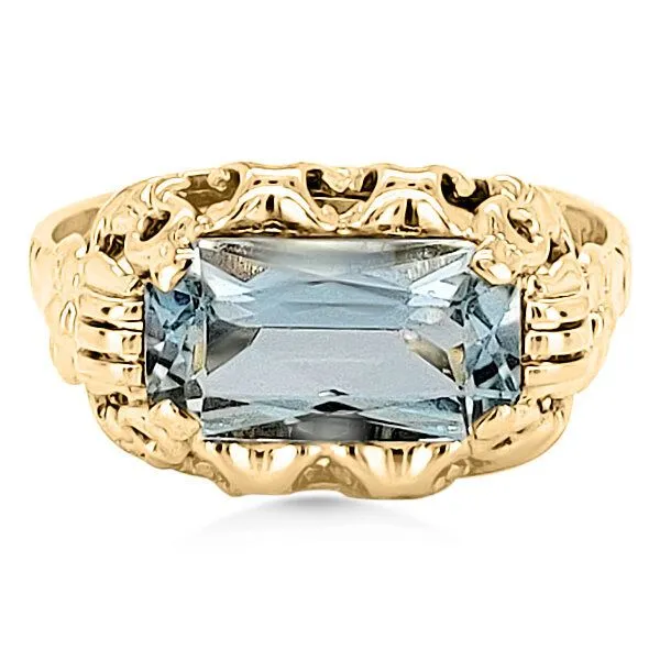 14K Retro Aquamarine Solitaire Fashion Ring - Estate Goldmart Jewelers Redding, CA