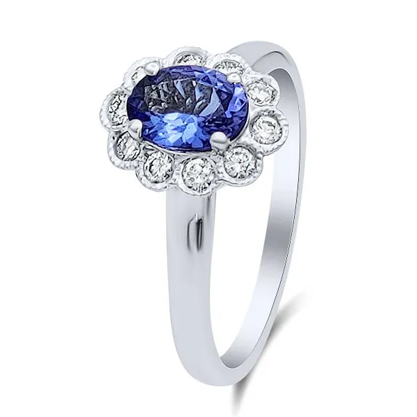 18K Tanzanite & Diamond Halo Milgrain Ring – GM Signature Goldmart Jewelers Redding, CA