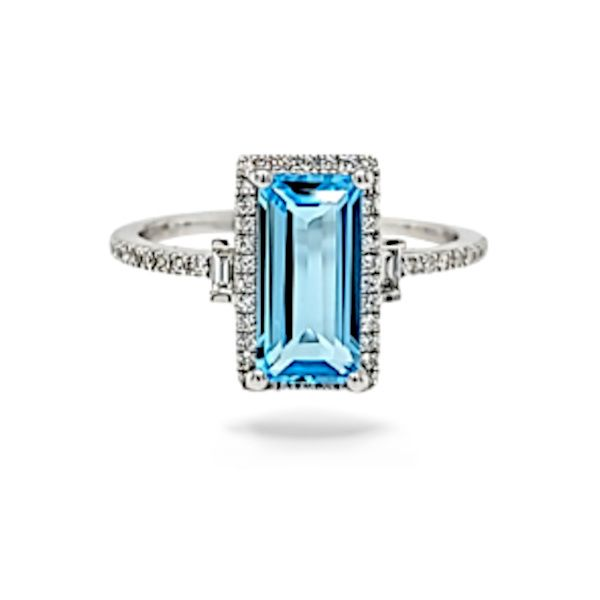 14K Blue Topaz Halo Fashion Ring by Luvente Goldmart Jewelers Redding, CA