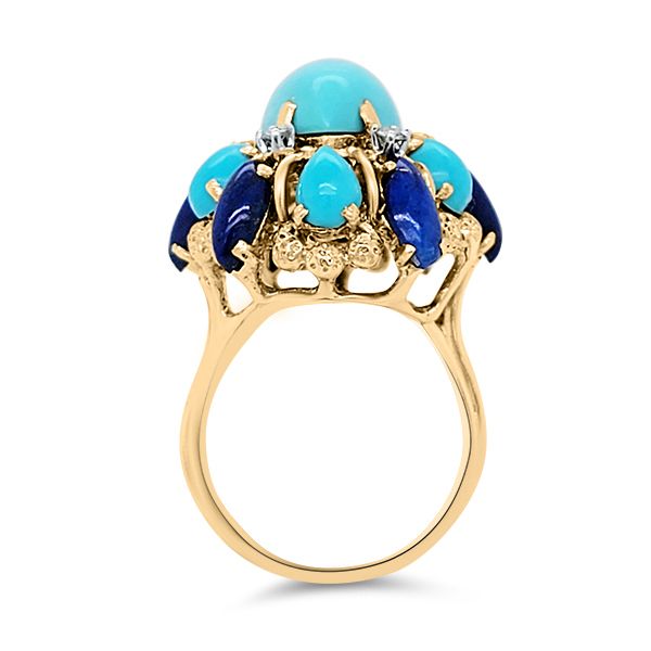Turquoise, Lapis & Diamond Flower Fashion Ring - Estate Goldmart Jewelers Redding, CA