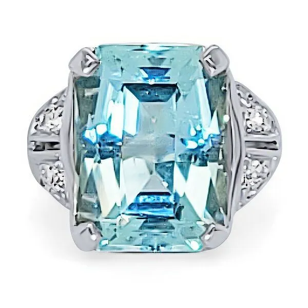 18K Retro Emerald cut Aquamarine Ring - Estate Goldmart Jewelers Redding, CA