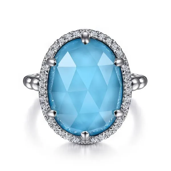 Rock Crystal, Turquoise & White Sapphire ring by Gabriel Goldmart Jewelers Redding, CA