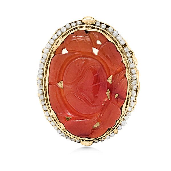 14K Antique Carnelian & Seed Pearls Ring - Estate Goldmart Jewelers Redding, CA