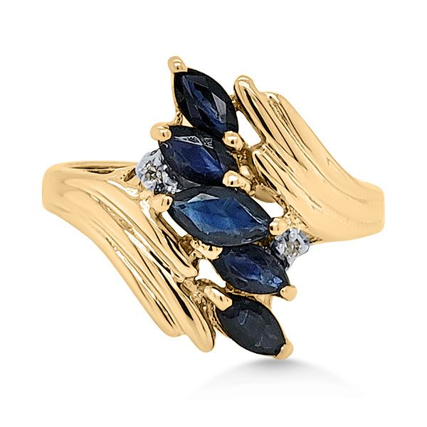 14K Mid-Century Modern Blue Sapphire Bypass Ring - Estate Goldmart Jewelers Redding, CA