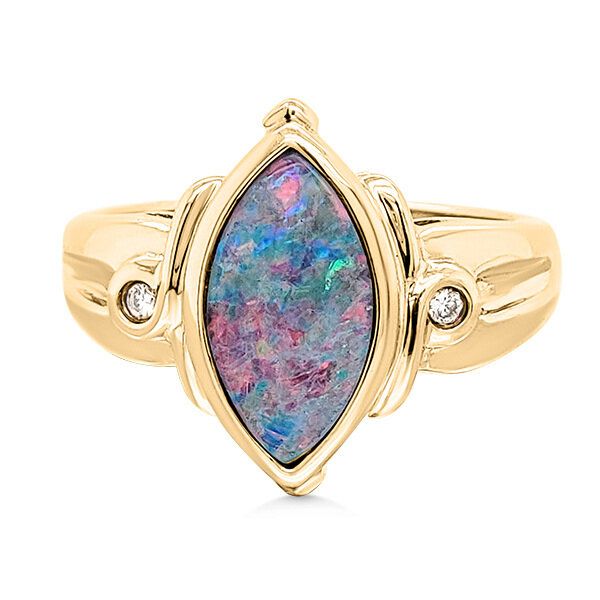 Mid-century Modern Australian Opal Inlay Ring - Estate Goldmart Jewelers Redding, CA
