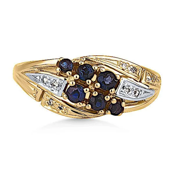 14K Blue Sapphire & Diamond Fashion Ring - Estate Goldmart Jewelers Redding, CA