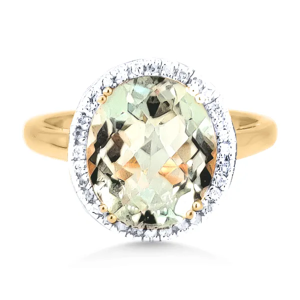 14K Green Amethyst w/Diamond Halo Fashion Ring - Estate Goldmart Jewelers Redding, CA