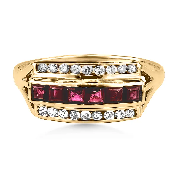 14K Princess Ruby & Diamond Fashion Ring - Estate Goldmart Jewelers Redding, CA