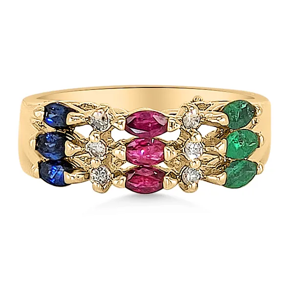 14K Emerald, Ruby, Sapphire, Diamond Fashion Ring - Estate Goldmart Jewelers Redding, CA