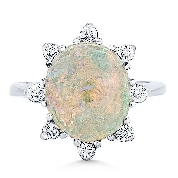 14K Australian Opal & Diamond Flower Ring - Estate Goldmart Jewelers Redding, CA
