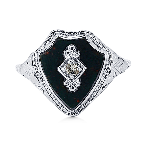 18K Bloodstone Shield & Diamond Fashion Ring - Estate Goldmart Jewelers Redding, CA