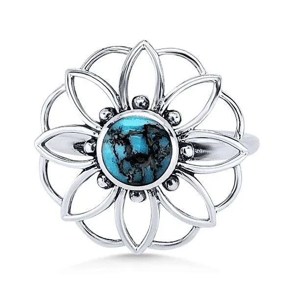 SS Turquoise Inlay Flower Fashion Ring by Kabana Goldmart Jewelers Redding, CA