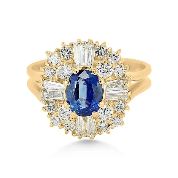 18K Blue Sapphire & Diamond Cluster Ring - Estate Goldmart Jewelers Redding, CA