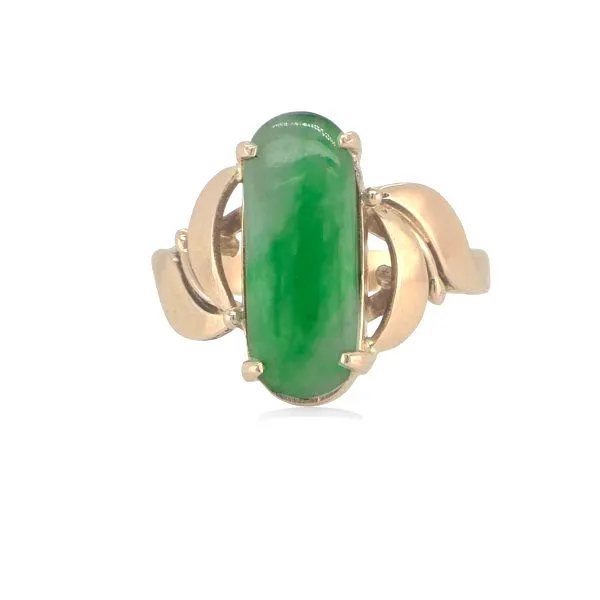 14K Cabochon Natural Jade Fashion Ring - Estate Goldmart Jewelers Redding, CA