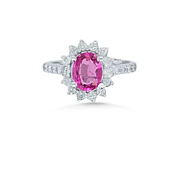 14K Pink Sapphire & Diamond Halo Fashion Ring - Estate Image 2 Goldmart Jewelers Redding, CA