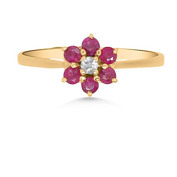 14K Ruby & Diamond Flower Fashion Ring - Estate Goldmart Jewelers Redding, CA