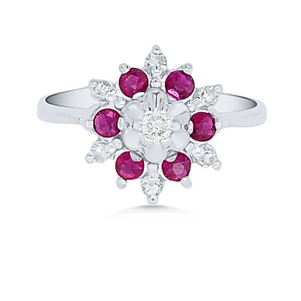14K Ruby & Diamond Flower Fashion Ring - Estate Goldmart Jewelers Redding, CA