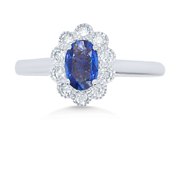 14K Blue Sapphire & Diamond Halo Fashion Ring - GM Goldmart Jewelers Redding, CA