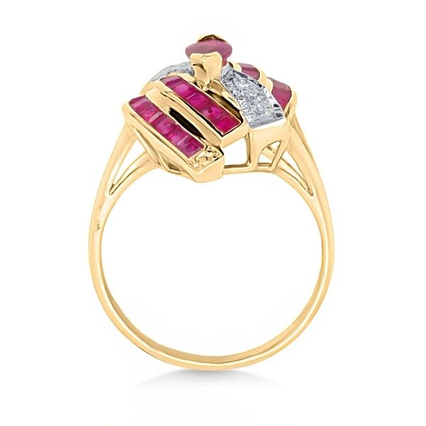 14K Yellow Gold Princess Ruby & Diamond Ring Image 2 Goldmart Jewelers Redding, CA