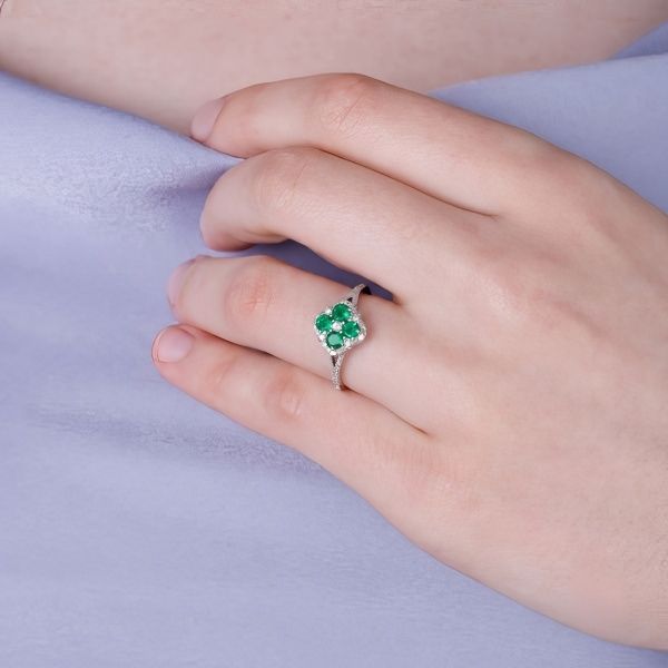 14K White Gold Clover Fashion Ring With Diamonds Image 3 Goldmart Jewelers Redding, CA
