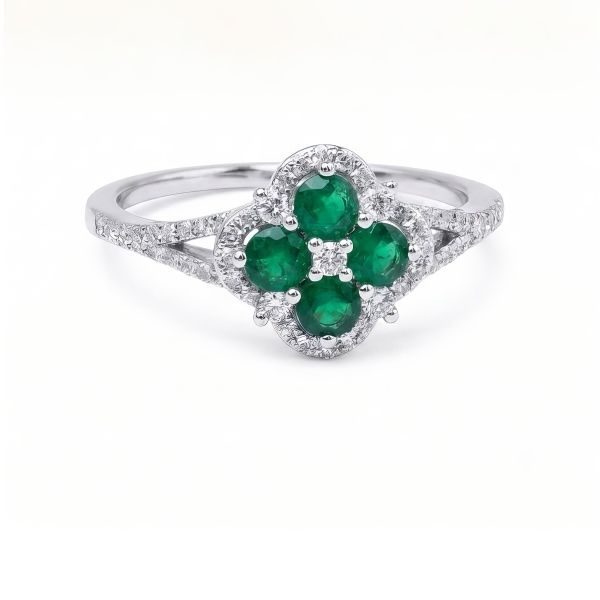 14K White Gold Clover Fashion Ring With Diamonds Goldmart Jewelers Redding, CA