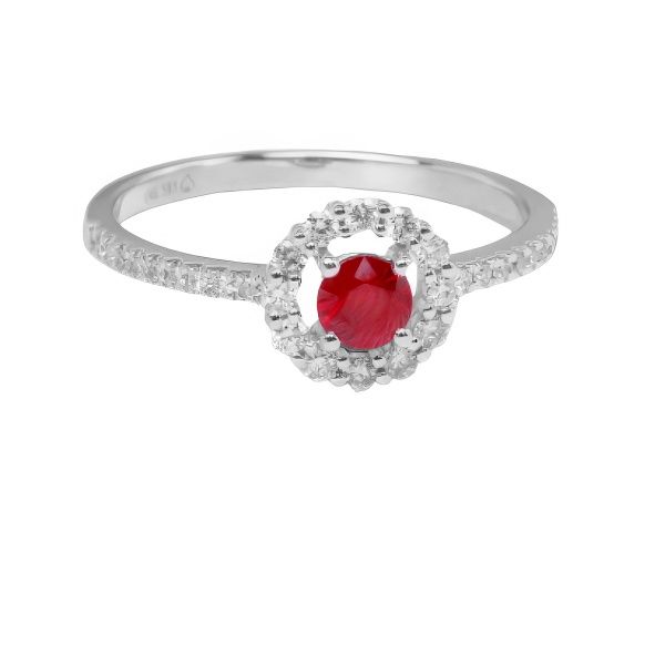 14K White Gold Round Ruby Halo Fashion Ring Goldmart Jewelers Redding, CA