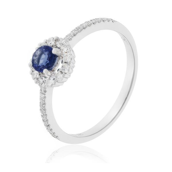 14K White Gold Round Sapphire Halo Fashion Ring Image 2 Goldmart Jewelers Redding, CA