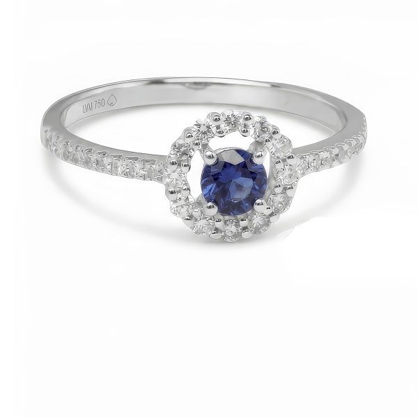 14K White Gold Round Sapphire Halo Fashion Ring Goldmart Jewelers Redding, CA