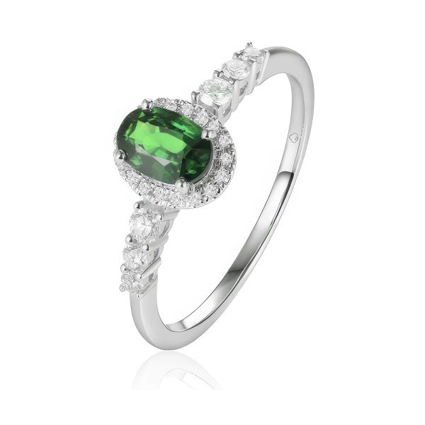 14K White Gold Oval Emerald Halo Fashion Ring Image 2 Goldmart Jewelers Redding, CA