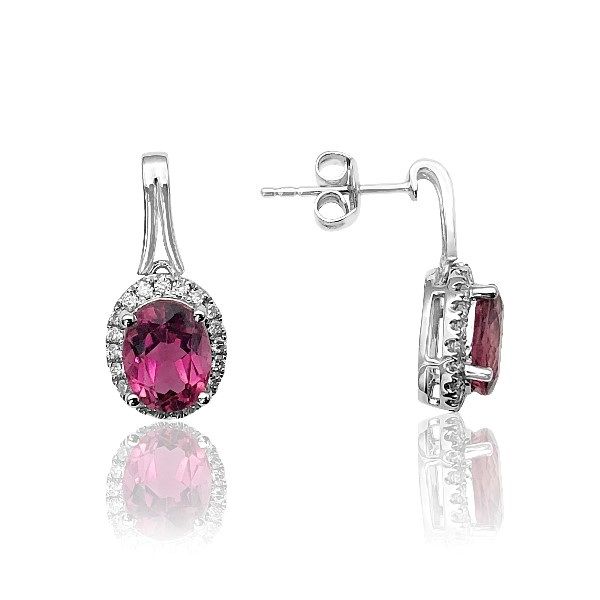 14K Pink Tourmaline Drop Halo Earrings - GM Signature Goldmart Jewelers Redding, CA