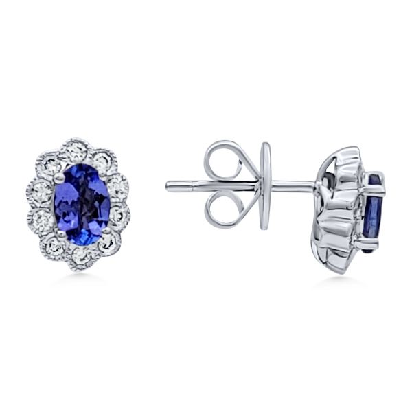 18K Tanzanite & Diamond Halo Earrings – Goldmart Signature Goldmart Jewelers Redding, CA