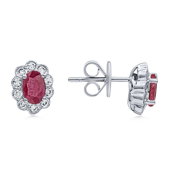 18K Ruby & Diamond Halo Earrings – GM Signature Goldmart Jewelers Redding, CA