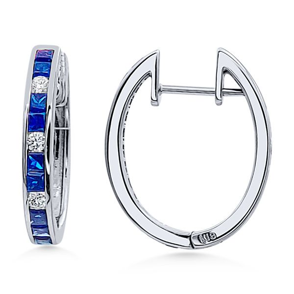 18K Blue Sapphire Hoop earrings by Eichhorn Goldmart Jewelers Redding, CA