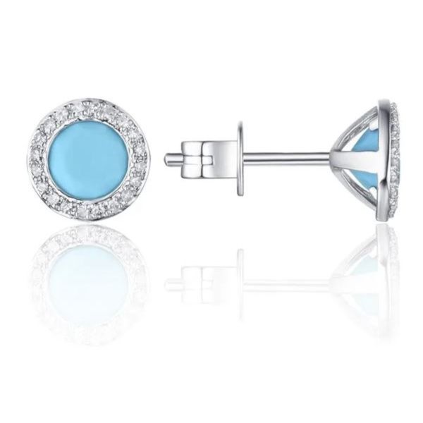 14K Turquoise Button Halo Earrings by Luvente Goldmart Jewelers Redding, CA