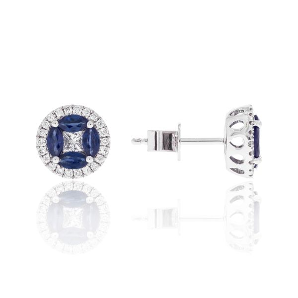 14K Sapphire Button Halo Earrings by Luvente Goldmart Jewelers Redding, CA