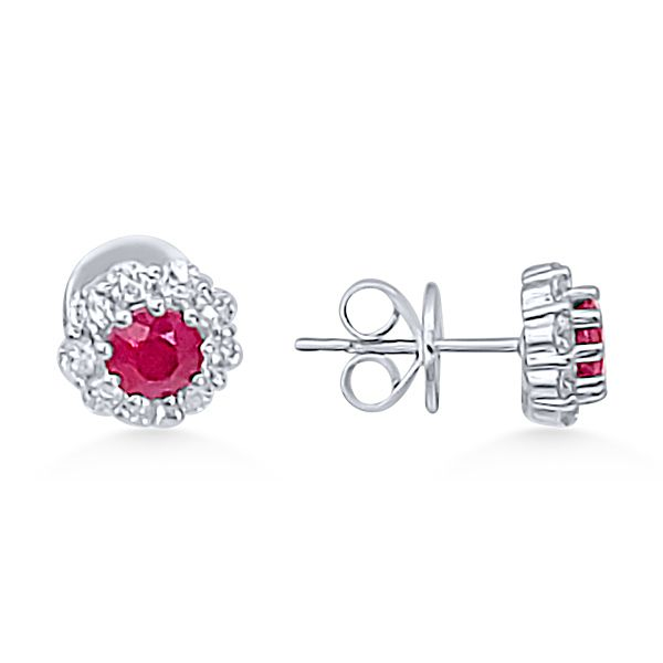14K Ruby & Diamond Button Earrings – Goldmart Signature Goldmart Jewelers Redding, CA