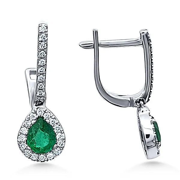 14K Pear Emeralds Drop Halo Earrings - Goldmart Signature Goldmart Jewelers Redding, CA