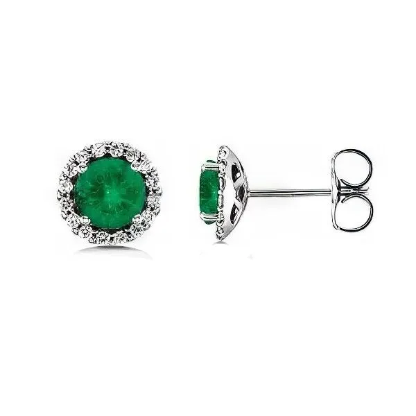 14K Round Emeralds Halo Earrings Goldmart Jewelers Redding, CA