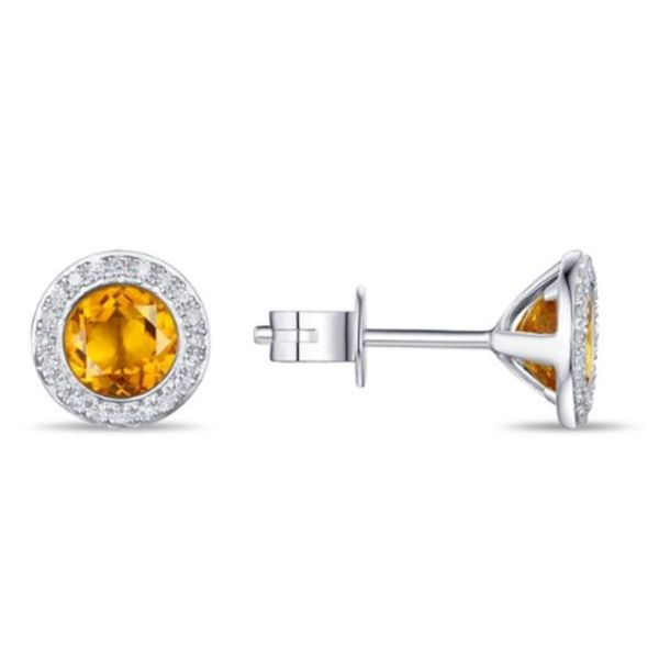 14K Citrine Button Halo Earrings by Luvente Goldmart Jewelers Redding, CA