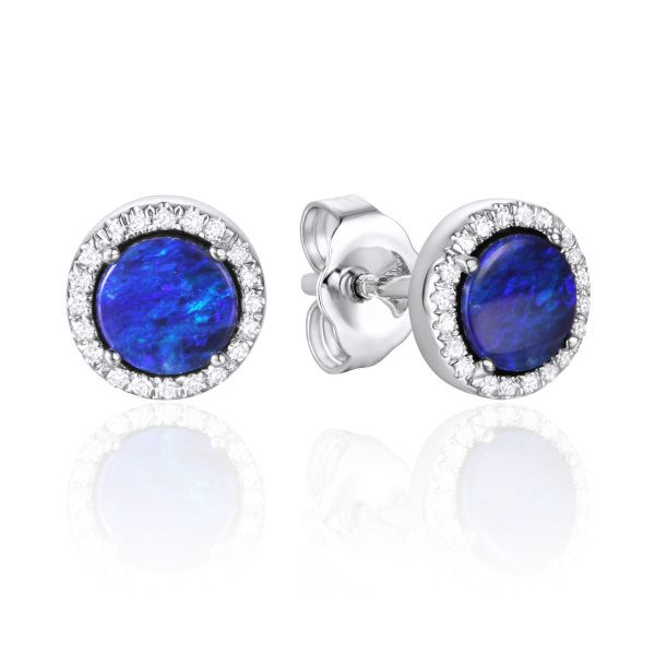 14K Ethiopian Opals Button Halo Earrings by Luvente Goldmart Jewelers Redding, CA