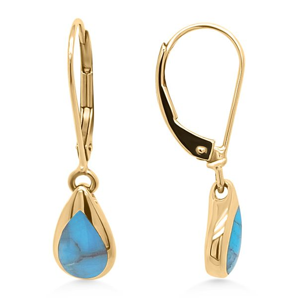14K Kingman Turquoise Inlays Teardrop Earrings by Kabana Goldmart Jewelers Redding, CA