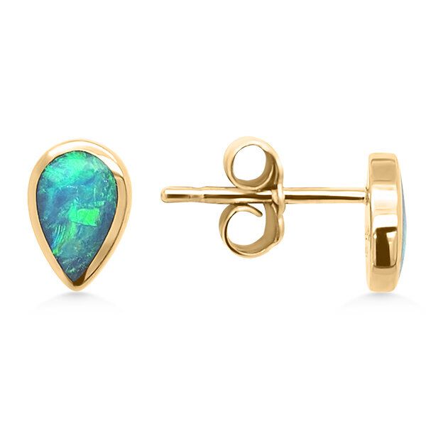 14K Opal Solid Inlay Teardrop Earrings by Kabana Goldmart Jewelers Redding, CA