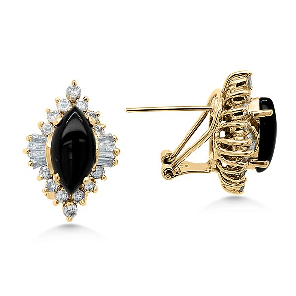 14K Onyx & Diamond Leverback Earrings - Estate Goldmart Jewelers Redding, CA