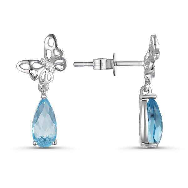 14K Blue Topaz Butterfly Dangle Earrings by Luvente Goldmart Jewelers Redding, CA