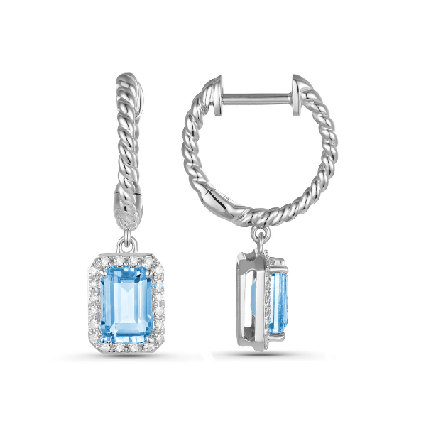 14K Blue Topaz & Diamond Huggie Earrings by Luvente Goldmart Jewelers Redding, CA