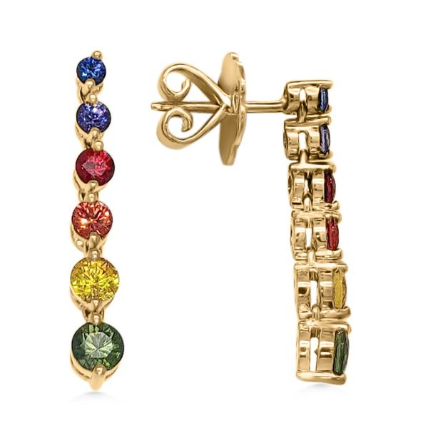 14K Multi-Colored Sapphires & Rubies Earrings (Estate) Goldmart Jewelers Redding, CA