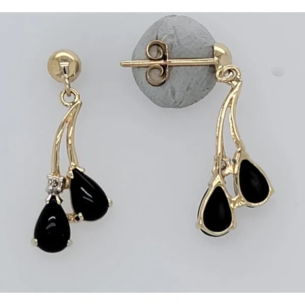 14K Pear Onyx & Diamond Dangle Earrings (Estate) Goldmart Jewelers Redding, CA