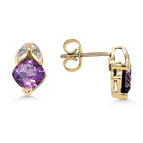 14K Cushion cut Amethysts & Diamond Earrings (Estate) Goldmart Jewelers Redding, CA